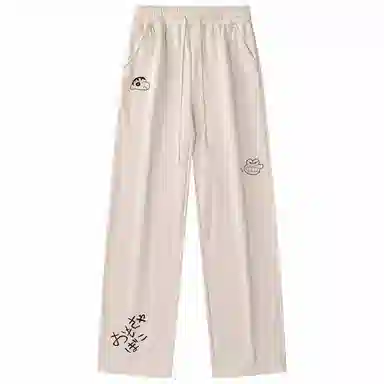 蜡笔小新 趣味卡通人物印花抽绳宽松直筒休闲裤 男女同款