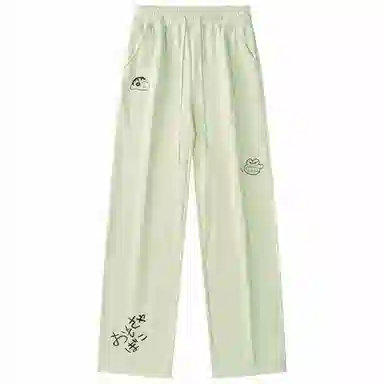 蜡笔小新 趣味卡通人物印花抽绳宽松直筒休闲裤 男女同款