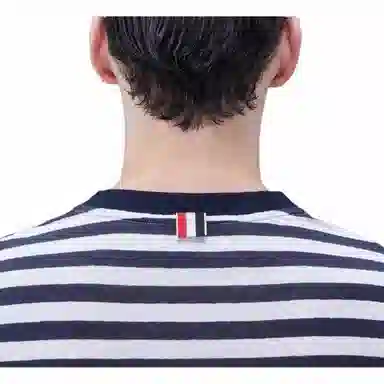 THOM BROWNE Linen Jersey Short Sleeve Striped Pocket Tee T