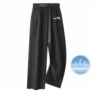 冰飞 美式复古无性别主义风个性手绘创意几何图案字母印花裤腰带宽松百搭显瘦简约冰丝空调裤基础款凉感休闲裤 男女同款