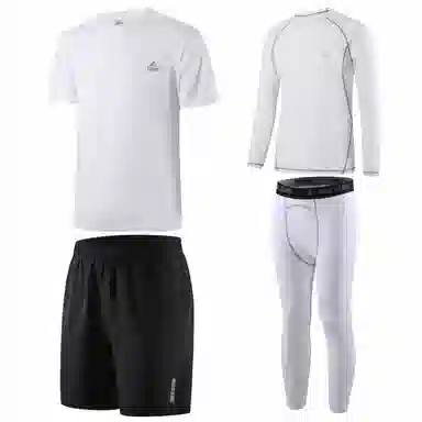 匹克 纯色圆领运动跑步训练速干透气四件套休闲运动套装 男款