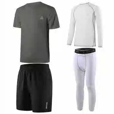 匹克 纯色圆领运动跑步训练速干透气四件套休闲运动套装 男款