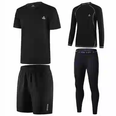 匹克 纯色圆领运动跑步训练速干透气四件套休闲运动套装 男款