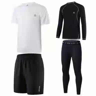 匹克 纯色圆领运动跑步训练速干透气四件套休闲运动套装 男款