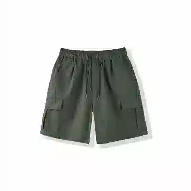 我是大卫 日系街头设计感五分裤宽松直筒百搭工装短裤 男女同款 军绿色