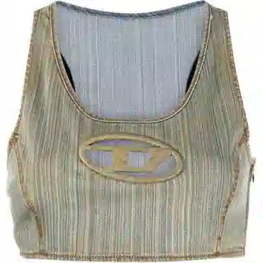 Diesel Letter Print Sleeveless Vest Green