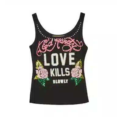 Ed Hardy Embroidered Sequin Knit Vest Black