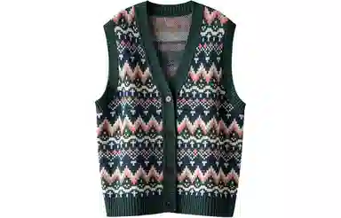 恒源祥 北欧撞色提花羊毛开衫背心 女款