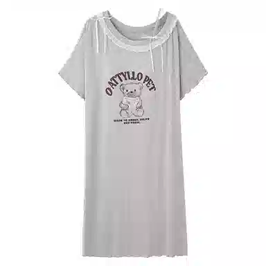 莫代尔 时尚个性简洁韩版休闲舒适轻盈透气带胸垫防凸点短袖睡裙 女款 灰色