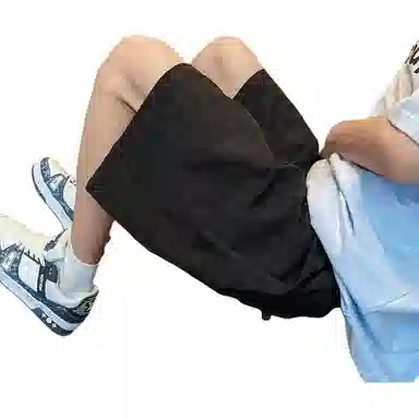 【dme】 夏季个性设计纯色基础款宽松中裤情侣时尚舒适百搭潮流肌理感五分休闲短裤 男女同款