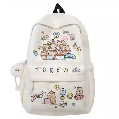 醇龙 可爱涂鸦卡通印花书包轻便休闲小众学生小清新少女背包 尼龙 双肩包 男女同款情侣款 黑色/彩色