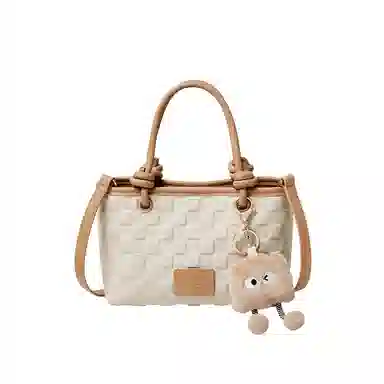 纳兰杜 通勤上班洋气高级感精致百搭 牛皮拼合成革 手提包 小号 女款 米白拼杏