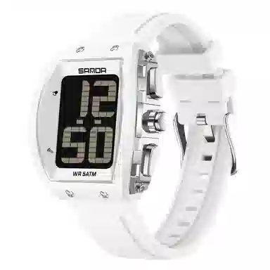 三达 时尚潮流老人整点报时大字腕表 电子机芯 硅胶表带 国表 男女同款 白色表盘