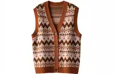 恒源祥 北欧撞色提花羊毛开衫背心 女款