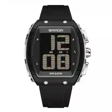 三达 时尚潮流老人整点报时大字腕表 电子机芯 硅胶表带 国表 男女同款 白色表盘