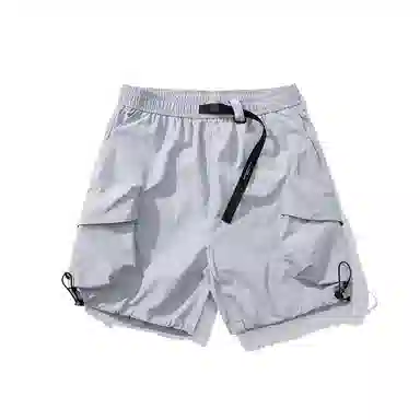 袋鼠 大口袋可自收纳吸湿速干轻薄冰感废土风牛仔运动裤工装短裤 男女同款