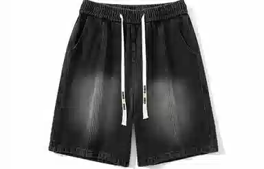 王者荣耀 美式高街潮流水洗直筒裤子大码宽松休闲薄款五分裤拼色系带松紧舒适百搭牛仔短裤 男女同款