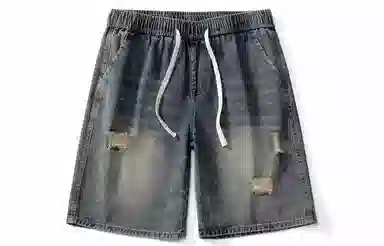 王者荣耀 标语款 复古水洗做旧破洞学生党简约中裤设计感美式高街宽松休闲日常通勤经典百搭牛仔短裤 男女同款