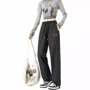 大卫贝肯 美式复古创意设计图案印花宽松百搭休闲裤 男女同款