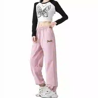 大卫贝肯 美式复古创意设计图案印花宽松百搭休闲裤 男女同款