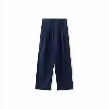 我是大卫 亚麻纯色中腰宽松简约直筒休闲裤 男女同款