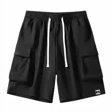 大卫贝肯 美式复古基础款纯色宽松大口袋系带直筒休闲日常通勤五分针织工装短裤 男女同款