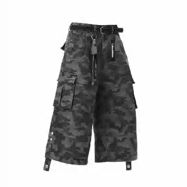 大卫贝肯 美式复古舒适百搭直筒阔腿七分牛仔短裤 男女同款 城市迷彩