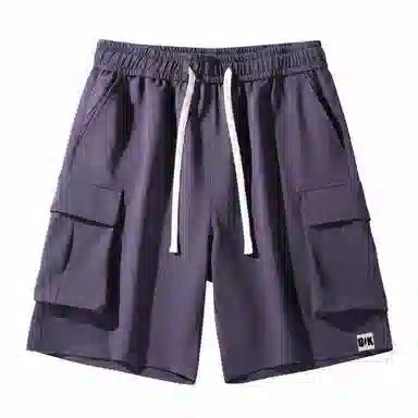 大卫贝肯 美式复古基础款纯色宽松大口袋系带直筒休闲日常通勤五分针织工装短裤 男女同款