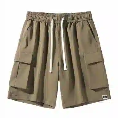 大卫贝肯 美式复古基础款纯色宽松大口袋系带直筒休闲日常通勤五分针织工装短裤 男女同款