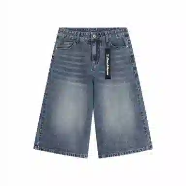 大卫贝肯 美式复古高街基础款纯色做旧宽松通勤高级感百搭潮流简约直筒七分牛仔短裤 男女同款