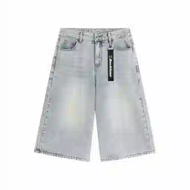 大卫贝肯 美式复古高街基础款纯色做旧宽松通勤高级感百搭潮流简约直筒七分牛仔短裤 男女同款