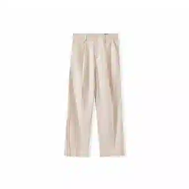 我是大卫 亚麻纯色高腰简约垂感直筒宽松休闲裤 男女同款 深米色