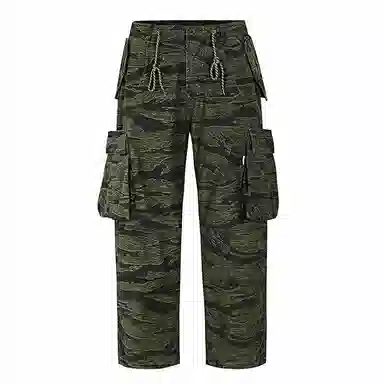 赞仕 美式迷彩工装伞兵复古宽松直筒水洗做旧休闲裤 男女同款