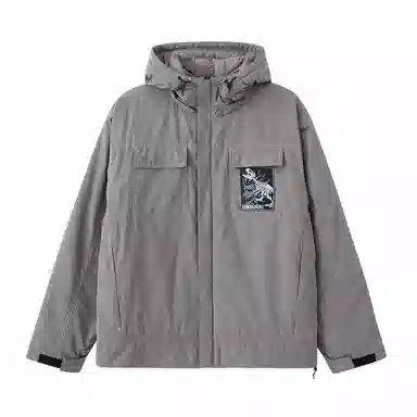 鬼洗 恐龙化石走线长袖连帽宽松棉服 男款