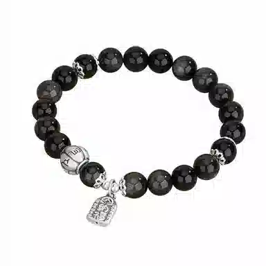 金戟 六字真言系列 新中式国潮复古风 转运珠路路通招财福牌好运天然 黑曜石 手串 男女同款情侣款