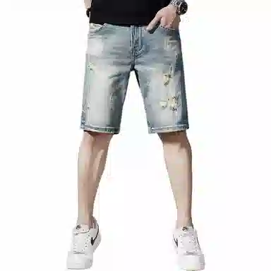 贵色 时尚美式高街潮牌休闲百搭牛仔短裤 男女同款 浅蓝