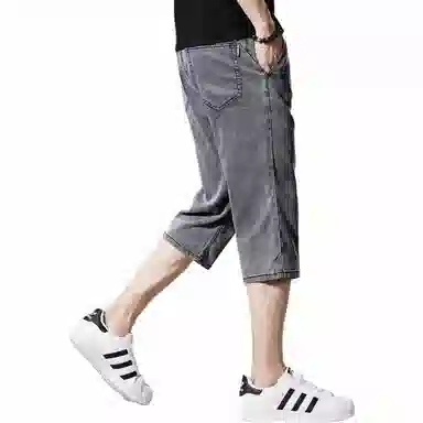 贵色 高街商务舒适纯色百搭宽松七分牛仔短裤 男女同款