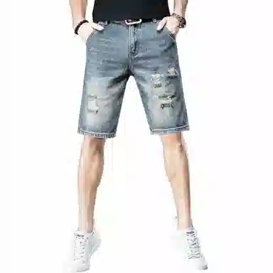 贵色 夏季 宽松潮流薄款穿搭五分裤休闲中裤复古乞丐破洞牛仔短裤 男女同款