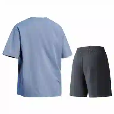 稻草人 美式高街简约基础款纯色户外跑步运动透气休闲宽松舒适百搭短袖短裤健身套装 男女同款