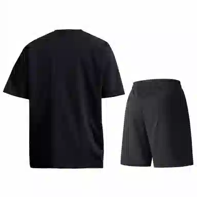 稻草人 美式高街简约基础款纯色户外跑步运动透气休闲宽松舒适百搭短袖短裤健身套装 男女同款