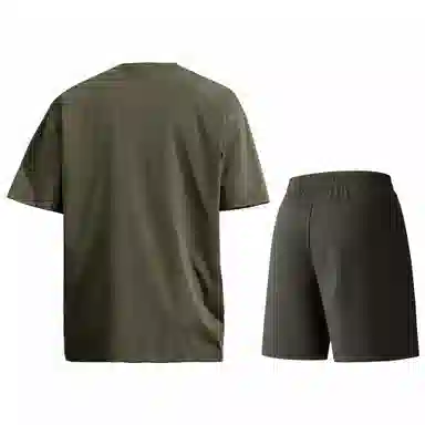 稻草人 美式高街简约基础款纯色户外跑步运动透气休闲宽松舒适百搭短袖短裤健身套装 男女同款