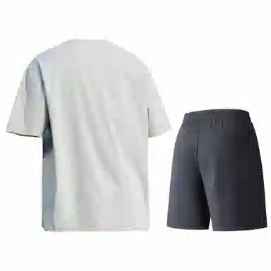 稻草人 美式高街简约基础款纯色户外跑步运动透气休闲宽松舒适百搭短袖短裤健身套装 男女同款