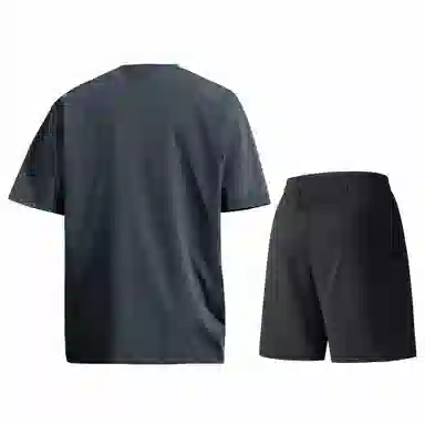 稻草人 美式高街简约基础款纯色户外跑步运动透气休闲宽松舒适百搭短袖短裤健身套装 男女同款