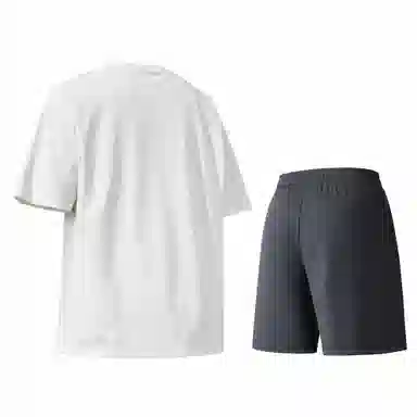 稻草人 美式高街简约基础款纯色户外跑步运动透气休闲宽松舒适百搭短袖短裤健身套装 男女同款