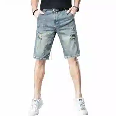 贵色 夏季 宽松潮流薄款穿搭五分裤休闲中裤复古乞丐破洞牛仔短裤 男女同款