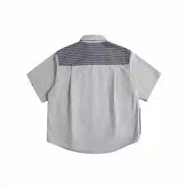 【dme】 复古撞色拼接条纹多口袋宽松休闲百搭短袖衬衫 男女同款