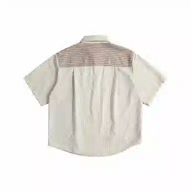 【dme】 复古撞色拼接条纹多口袋宽松休闲百搭短袖衬衫 男女同款