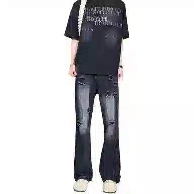 煦加 拉链纯色休闲牛仔裤 男款