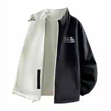 兰缪 美式高街风复古纯色基础款字母日常百搭通勤户外运动休闲宽松圆领无性别主义长袖夹克外套 男女同款