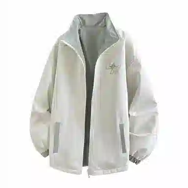 兰缪 美式高街风复古纯色基础款字母日常百搭通勤户外运动休闲宽松圆领无性别主义长袖夹克外套 男女同款